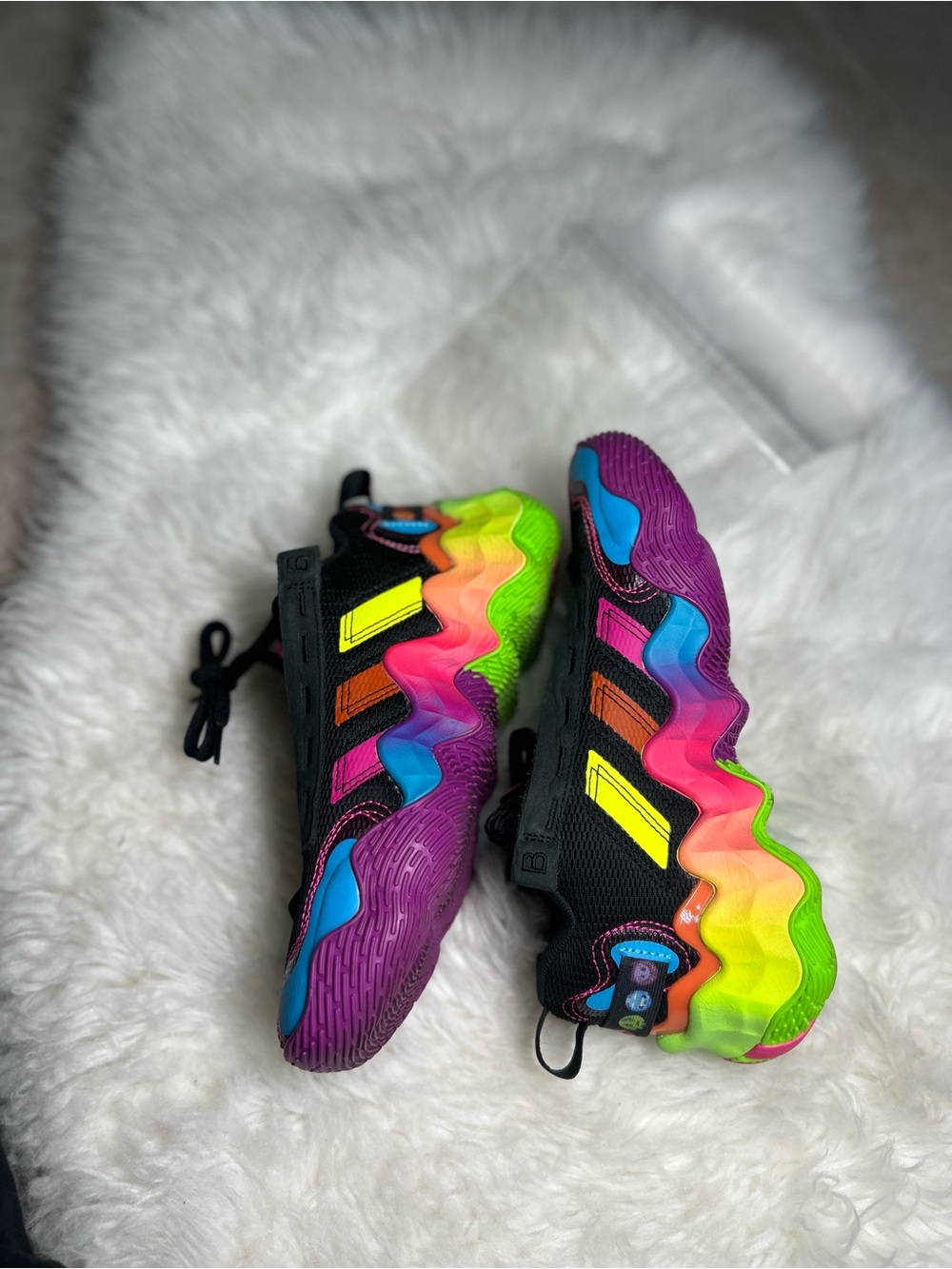 ADIDAS SIZE 6/5  Rainbow Wave Athletic Shoes - Black & Multicolor
